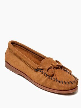 MINNETONKA WOMENS BROWN SUEDE LOAFERS BOW TIE SLIP ON 7.5